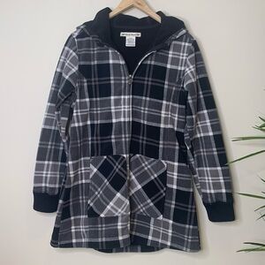 David Brooks | Hooded Plaid Medium Pile Fleece Lined Jacket Full Zip Pockets M